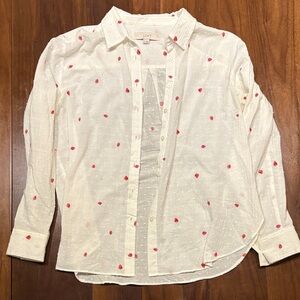 LOFT Cream Blouse with Red Heart Pattern